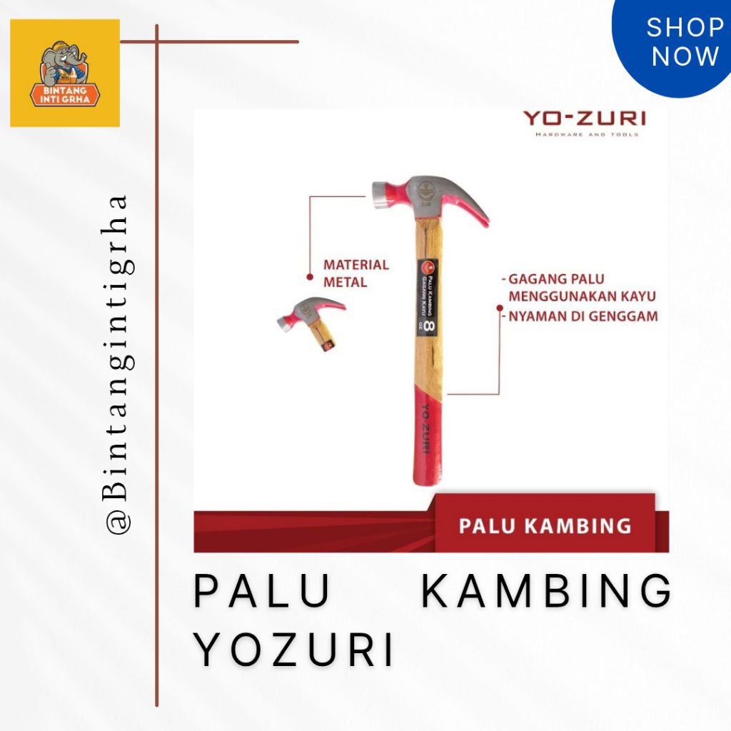 PALU KAMBING GAGANG KAYU 16OZ YOZURI / PALU GAGANG KAYU/ PALU KAYU