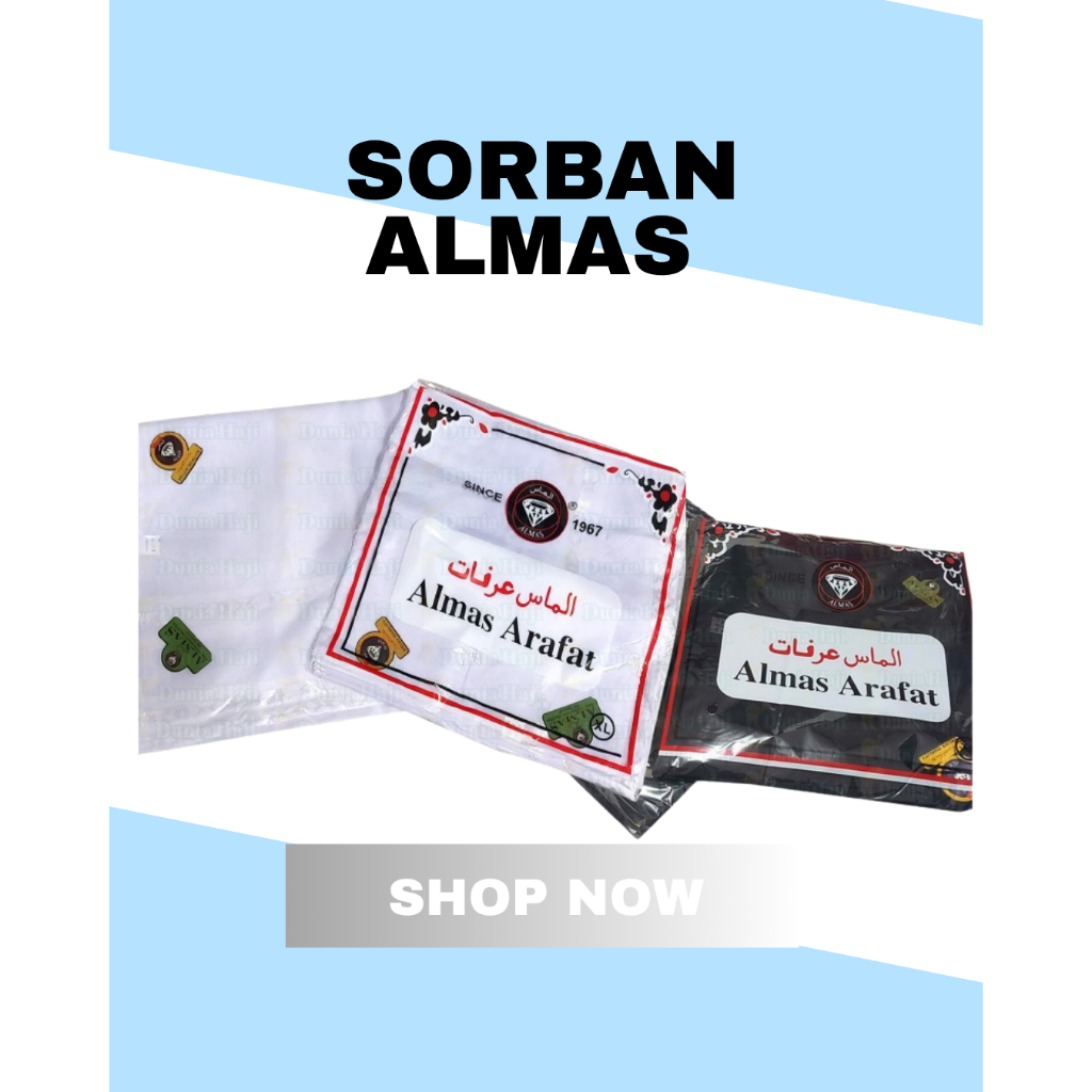Sorban Almas Arafat Hitam Polos Persegi Surban Semagh Imamah Shawl / Sorban Haji / Sorban Imamah / S