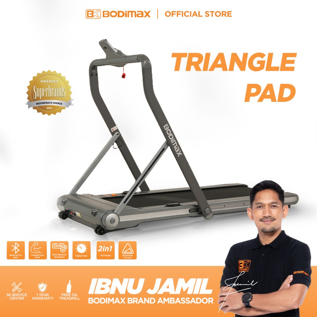 BODIMAX TRIANGLE PAD AUTO INCLINE – FOLDING TREADMILL / GYM / ALAT OLAHRAGA / FITNESS