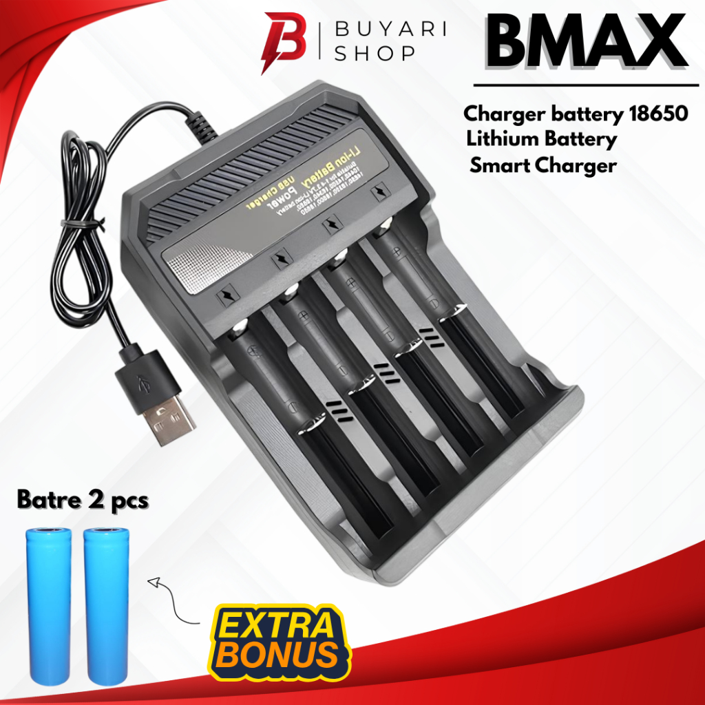 [FREE 2 BATRE 18650] Charger Baterai Batre Batrai Batrei 18650 16340 14500 Fast Charging Authentic 4