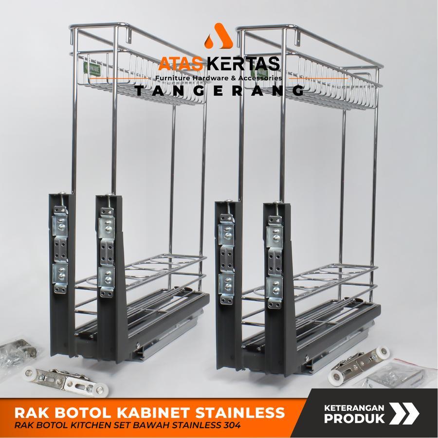 rak botol kitchen set bawah - rak bumbu tarik steel chrome kitchen set untuk kabinet bawah