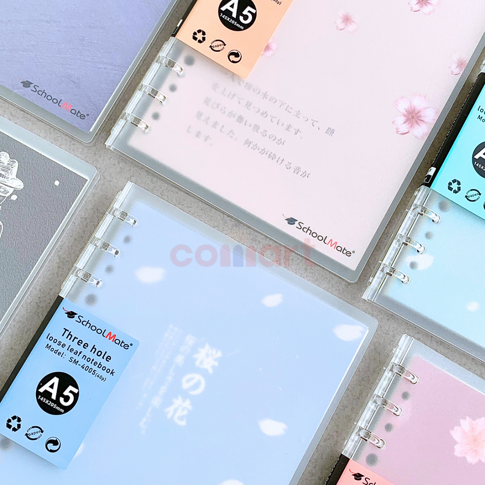 

SchoolMate Binder Kampus A5 B5 Loose Leaf Notebook Transparan 6 Ring Spiral Aesthetic Minimalis Bisa Diisi Ulang 40 Lembar Bergaris