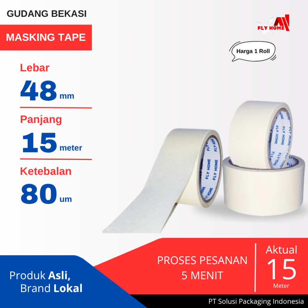 

FLYHOME 1Roll Lakban Kertas 48x15M 2inchi Masking Tape 15meter