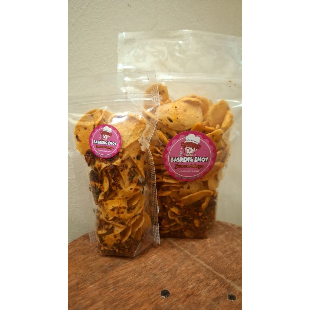 

basreng emoy PAKET DUO.75gr.200gr rasa PEDAS SEDANG