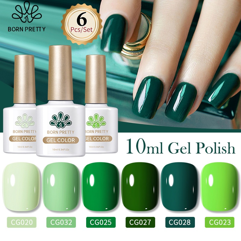 BORN PRETTY Green Gel Nail Gel Polish Set 10ml 6 Botol Hijau Kutek Gel Set Nail Gel Set Kutek Nail A
