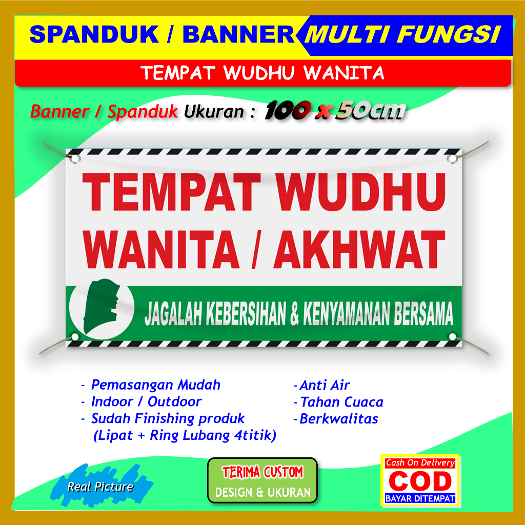 Banner spanduk tempat wudhu wanita akhwat perempuan petunjuk area bersuci masjid musholla
