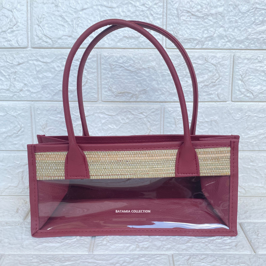 

Tas Mika Mendong Untuk Isi 3 Toples Silinder (Maroon) Tas Mendong Parcel Mika Transparan