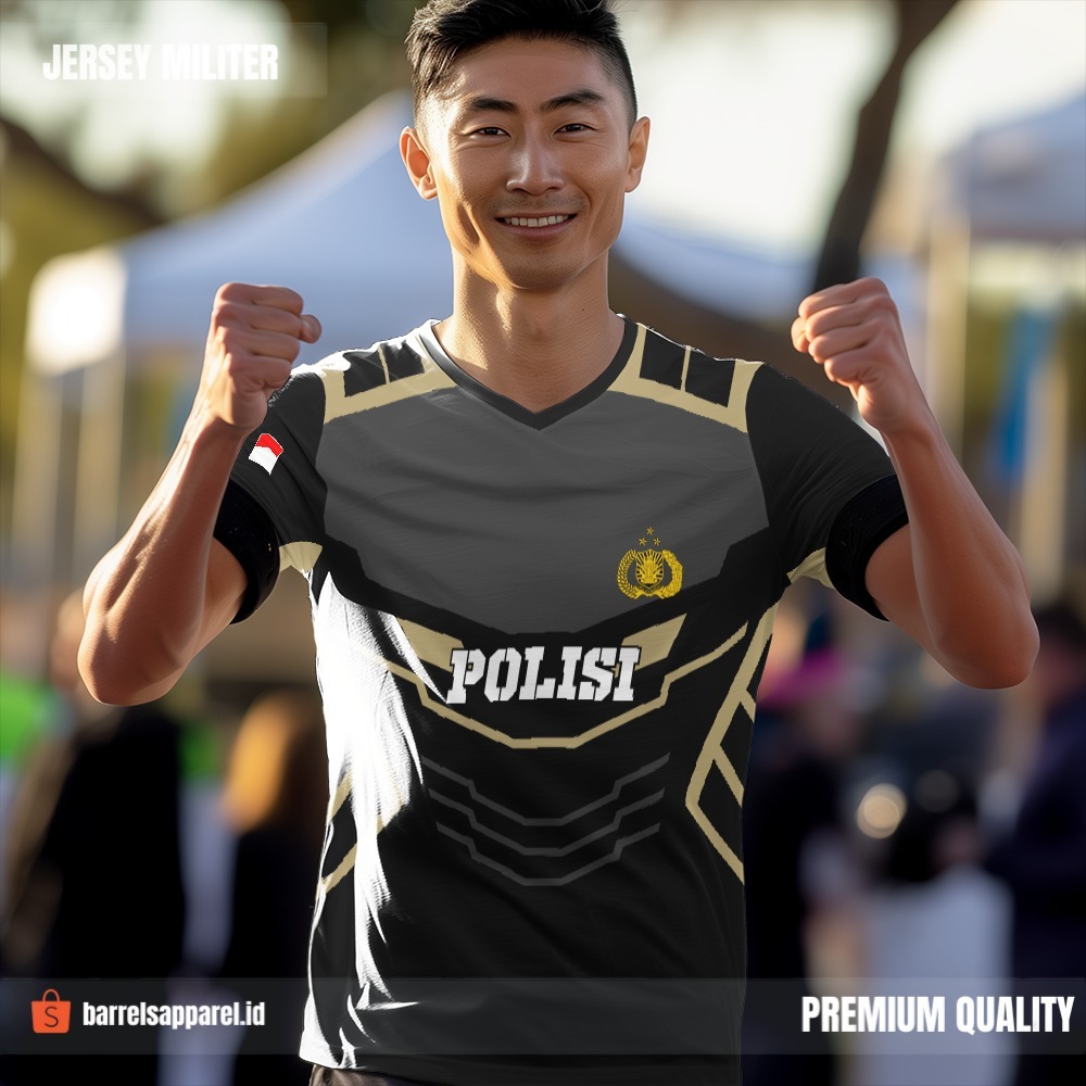 Kaos Jersey Polisi Polri Hitam Abu Krem Motif Abstrak Geometris 7