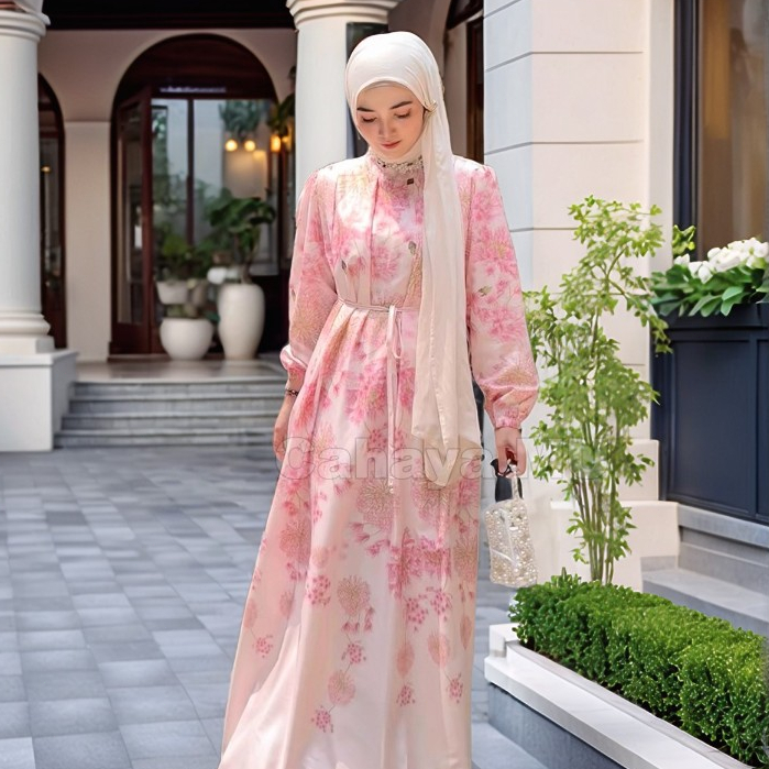 Gamis Dress Pesta Mewah Elegan Terbaru/Long Dress Floral Muslim