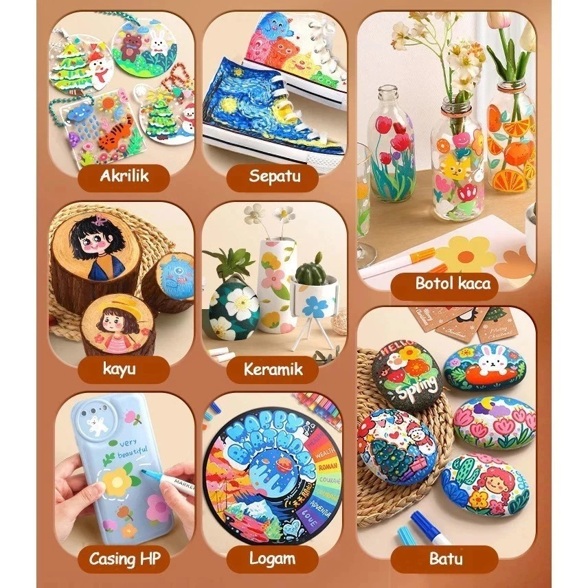 

Ay00! Spidol Acrylic Painter/Pen Akrilik Marker Warna Cepat Kering Tahan/DIY Painting Spidol Pastel