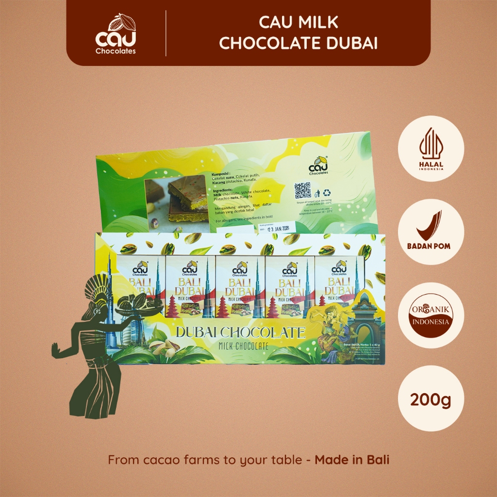 

Cau Chocolates - Cau Milk Chocolate Dubai 200 Gram ( 1 Pack isi 5 Pcs)