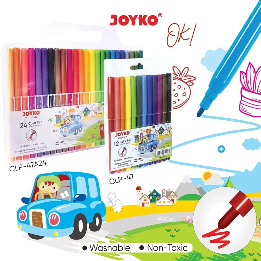 

Pulpen Pena Warna Joyko CLP-47 Non-Toxic Washable