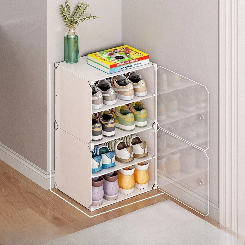 Rak Sepatu 4 Tingkat Rak Sepatu Tertutup Anti Debu Rak Sepatu Portable