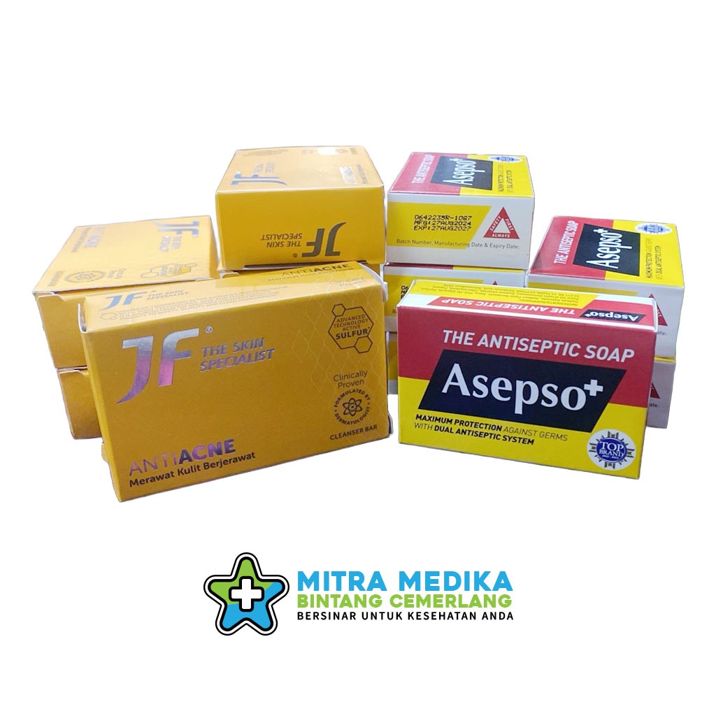 SABUN ANTISEPTIC ASEPSO+ & JF ANTI ACNE (1 PACK@4 PCS)