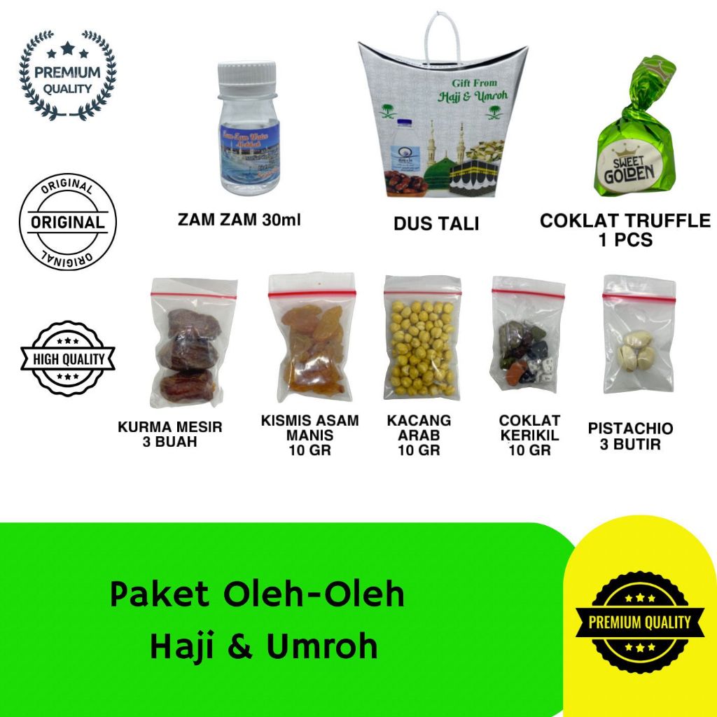 

Paket Oleh Oleh Haji dan Umroh Premium Lengkap Dus Tenteng Tali Zam Zam Kurma Coklat Kerikil Arab