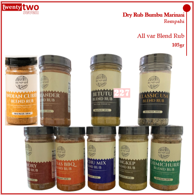 

Rempahi Dry Rub Bumbu Marinasi Protein Rub Low Rendah Kalori Calorie Gula Sugar105 gr