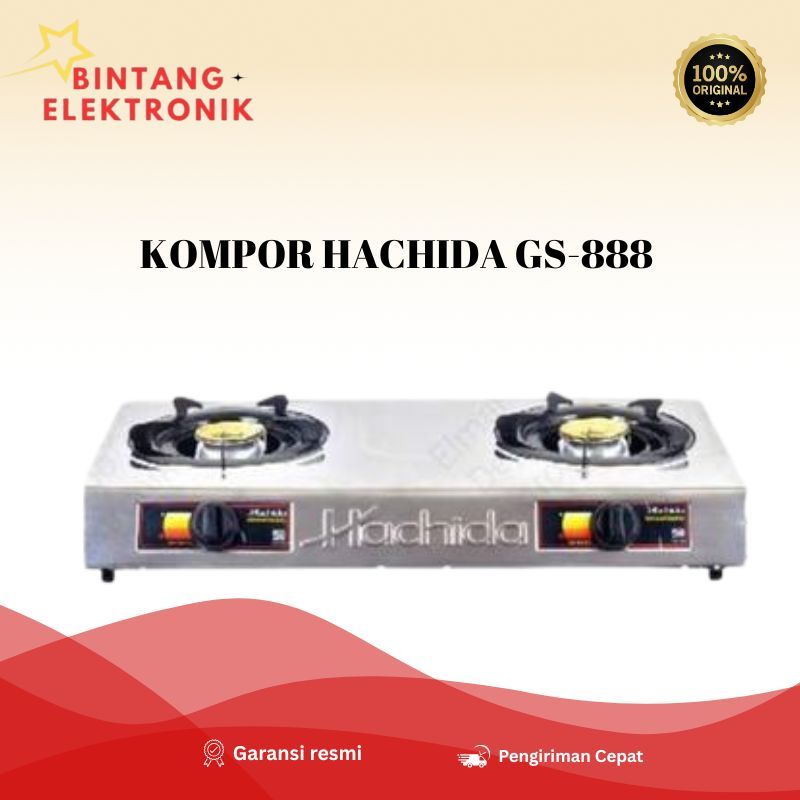 KOMPOR HACHIDA GS-888 -Kompor Gas 2 Tungku – Stainless, 4,23 kW, Garansi 5,3,1!!!