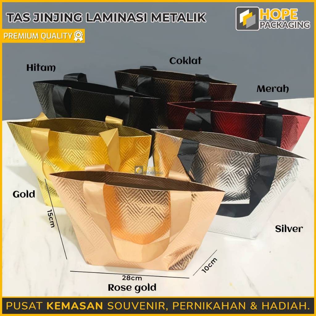 

Tas Jinjing Laminasi Metalik Size : 28x10x15cm / Goodie bag Glossy Metalik / Shopping Bag Metalik / Tas Souvenir Snack / Tas Kado / Tas Metalik