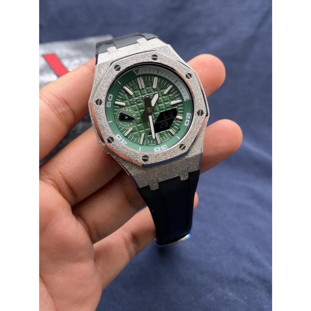 Casio G-Shock GA-2100 ga-2100 Original Mod Green Dial frosted silver black