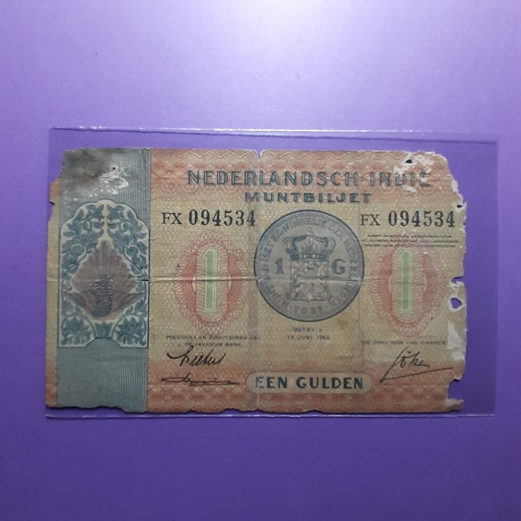uang kuno 1 gulden muntbiljet tahun 1940