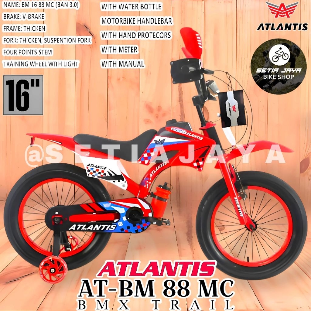 Sepeda Anak BMX Trail 16 Inch ATLANTIS AT-BM 88 MC Frame Steel, Ban Jumbo 3.0, Sepeda Anak BMX Model