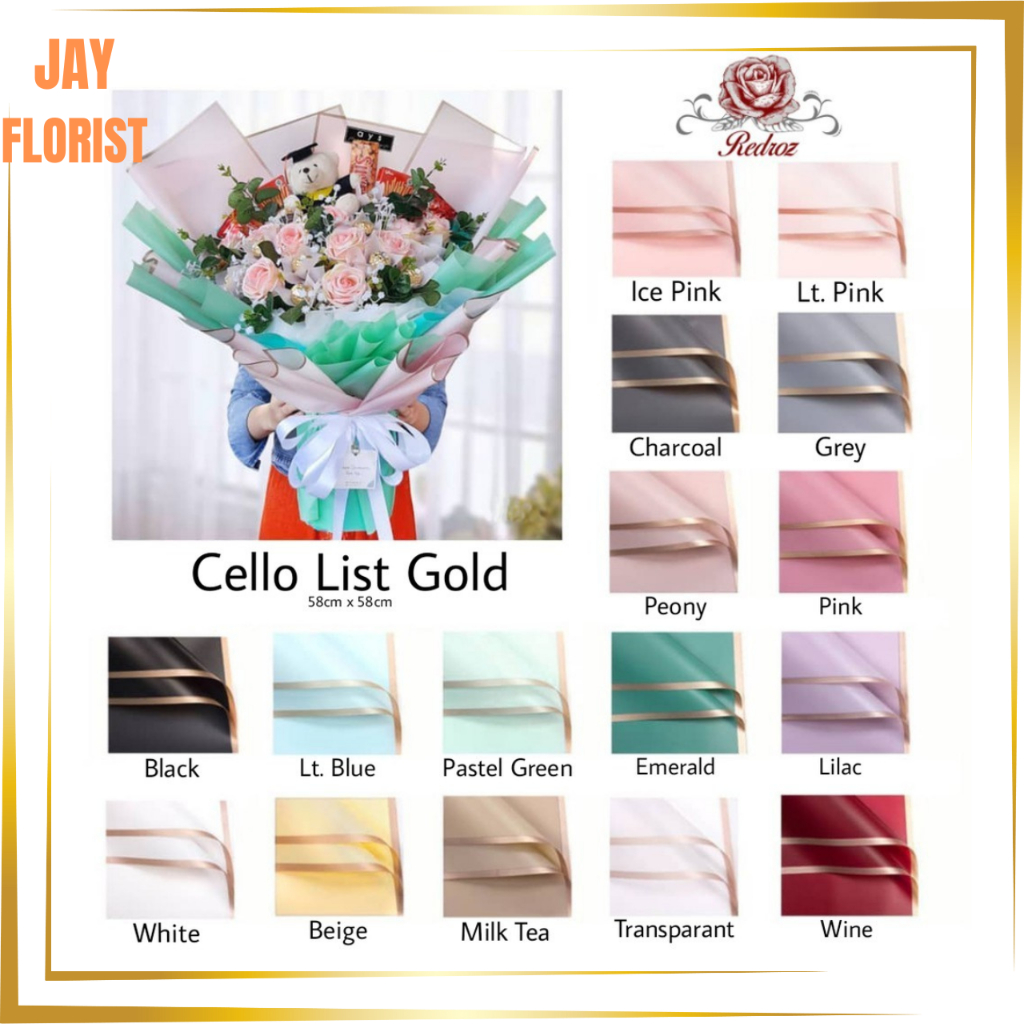 

KB10 Kertas Buket Bunga List Gold Line Emas Flower Wrapping Cellophane Paper Florist