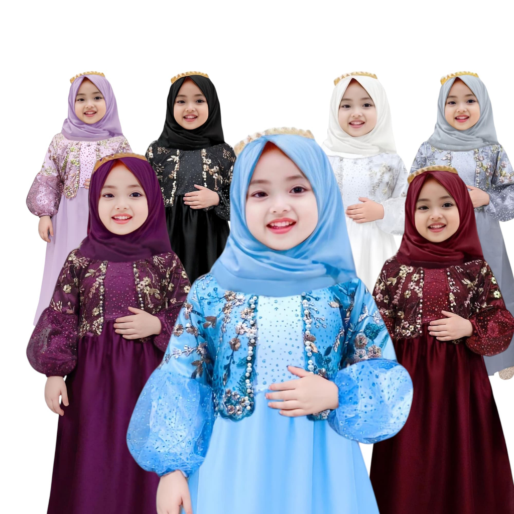 baju gamis anak Rosalina , baju gamis pesta anak perempuan , baju gamis anak perempuan lengan balon