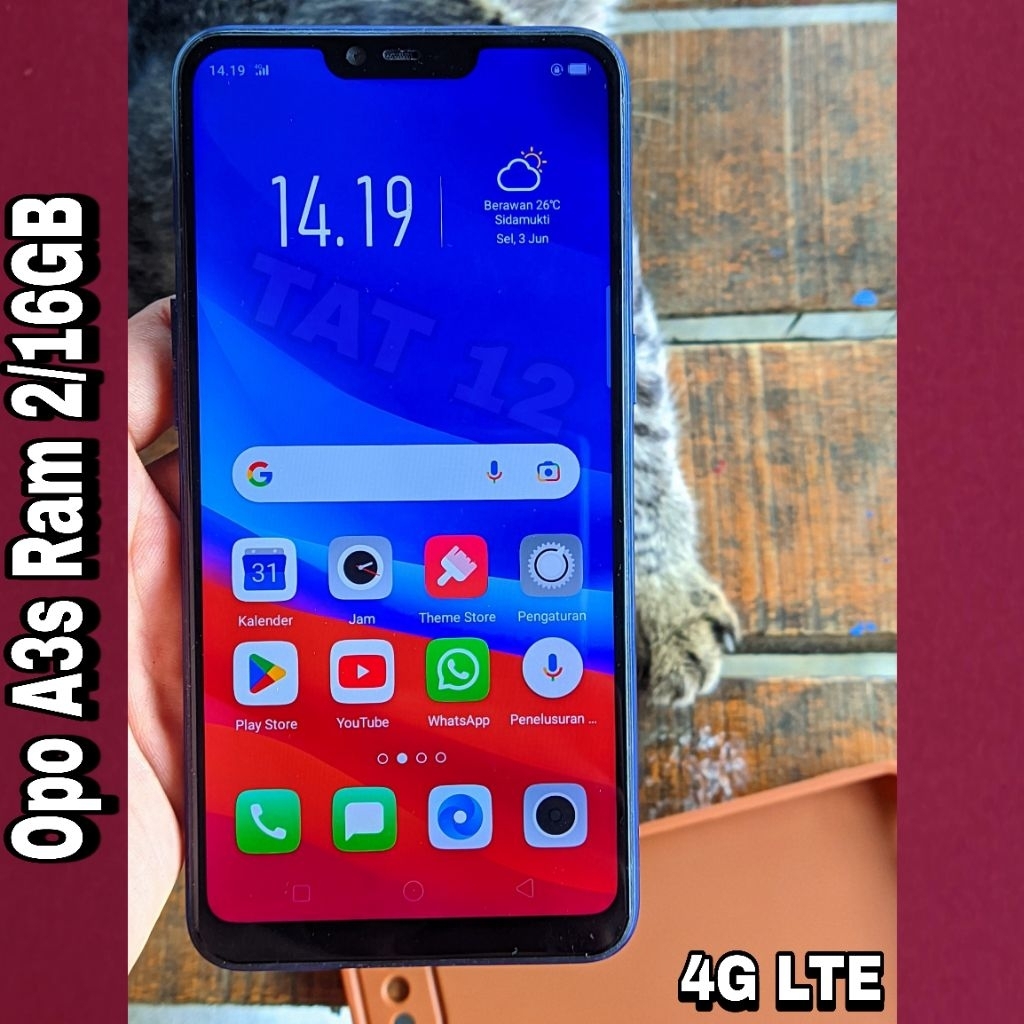 Opo A3s Ram 2GB Internal 16GB Sinyal 4G (LTE) Second Original Resmi Siap Pakai Normal Berkualitas Da