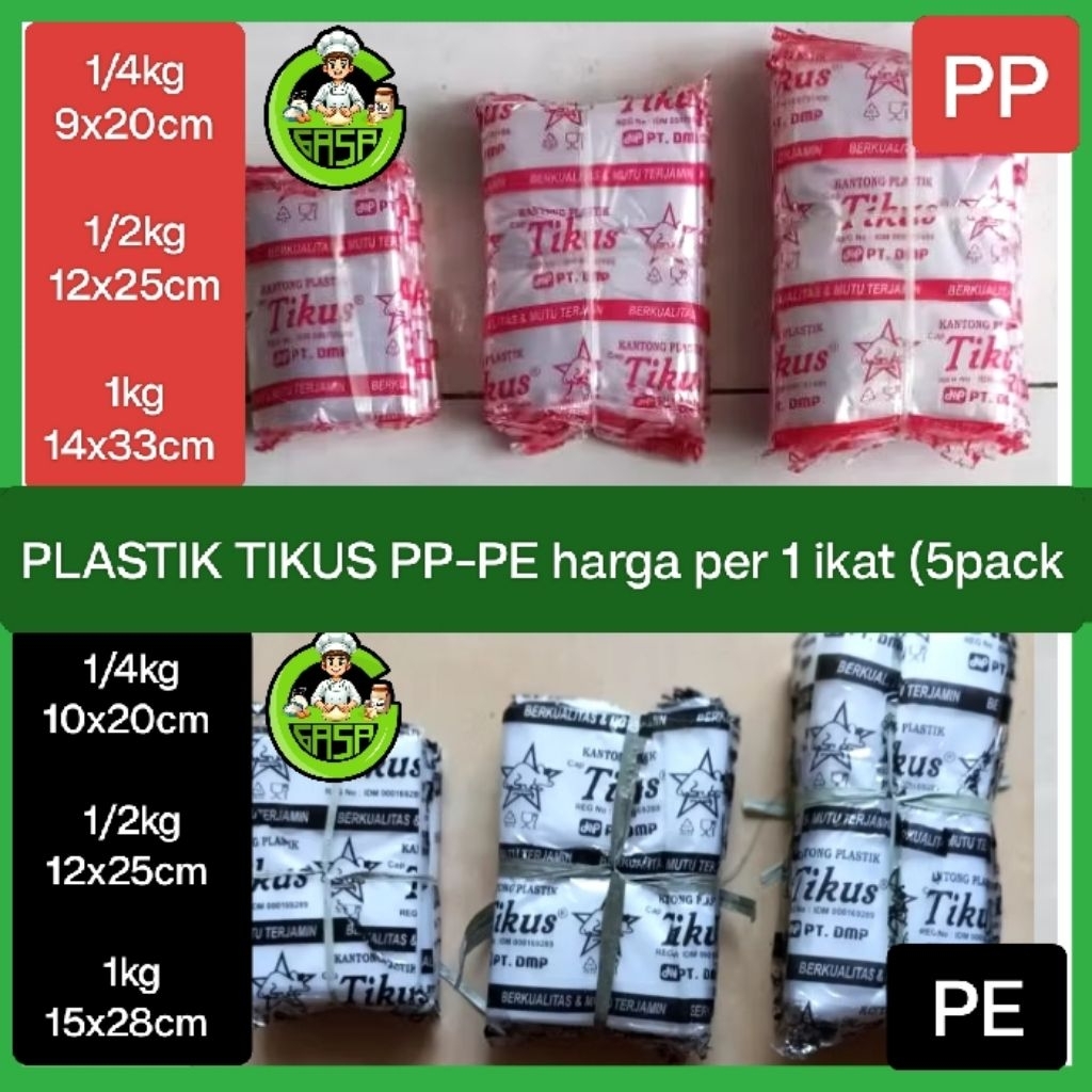 1ikat (5pack) PLASTIK TIKUS PE-PP/KANTONG PLASTIK TIKUS MERAH PP/KANTONG PLASTIK TIKUS HITAM PE/ tik
