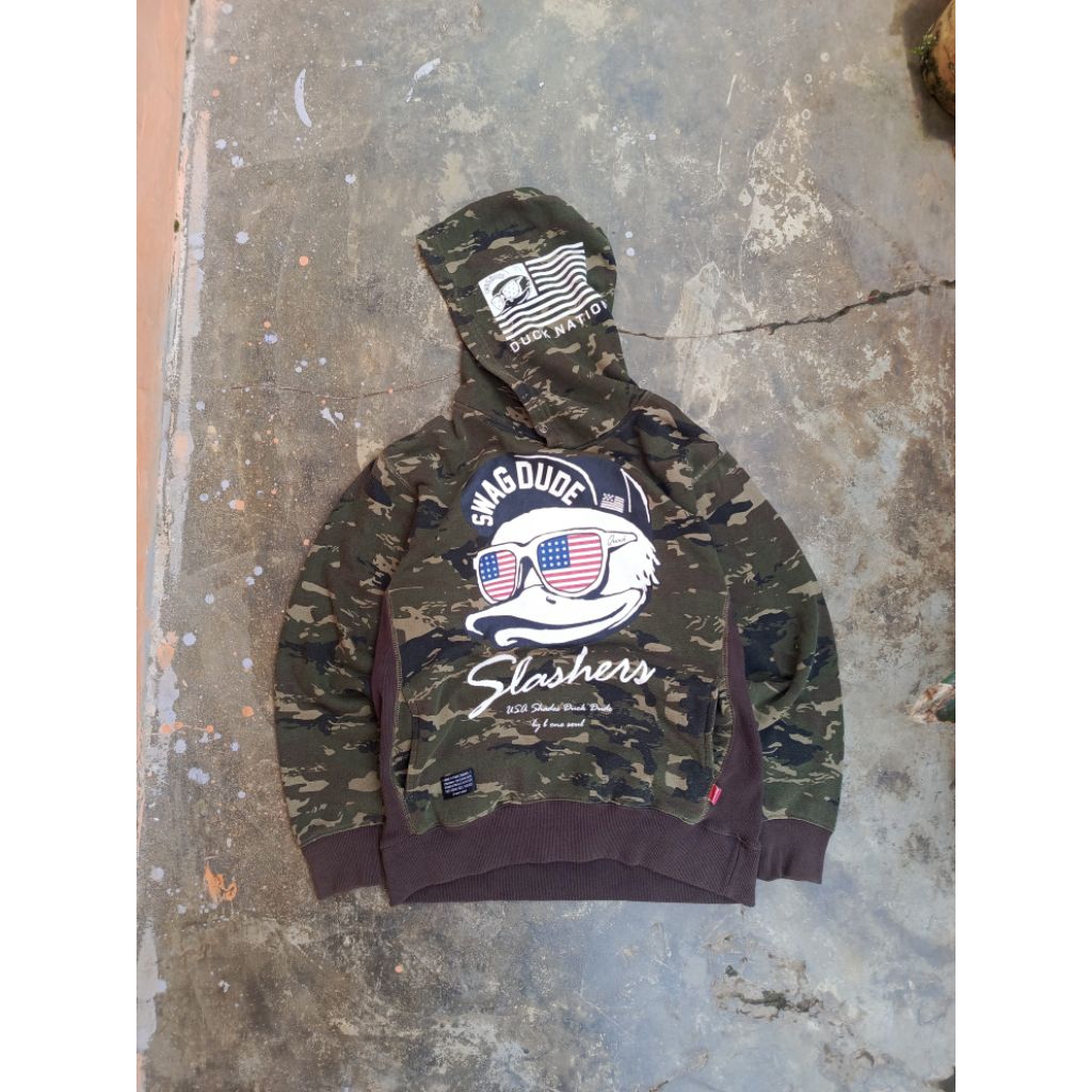 hoodie camo loreng oversize b one soul second bale branded jumbo cewek cowok seken bekas second bale