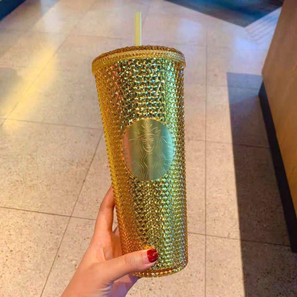 Starbucks China 2020 Tumbler Gold Studded 710ml PP Botol Gelas Starbucks Gold Studded 710ml Plastic 