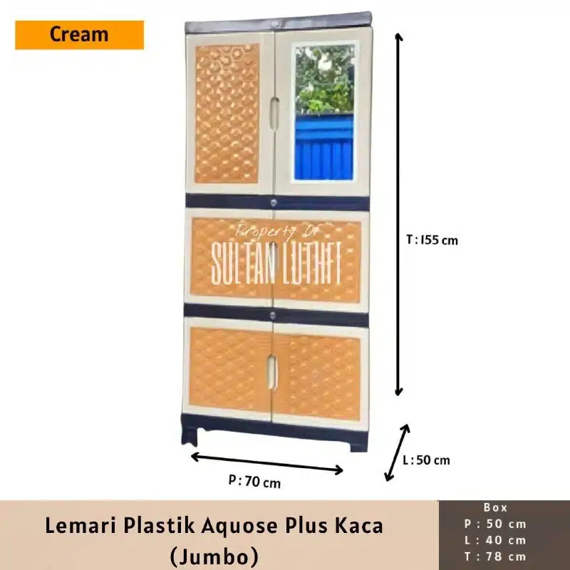 Lemari Plastik Aquose Plus Kaca (Jumbo) Cream
