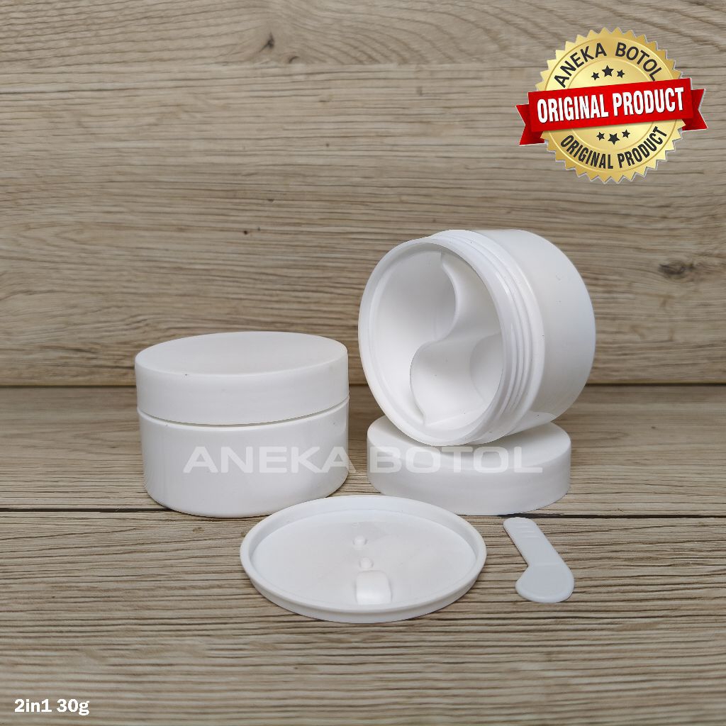 POT CREAM SPATULA 2 IN 1 30 GRAM PUTIH DOVE / TWO IN ONE SERUM KOSMETIK SKIN CARE IMPORT KOSONG MURA