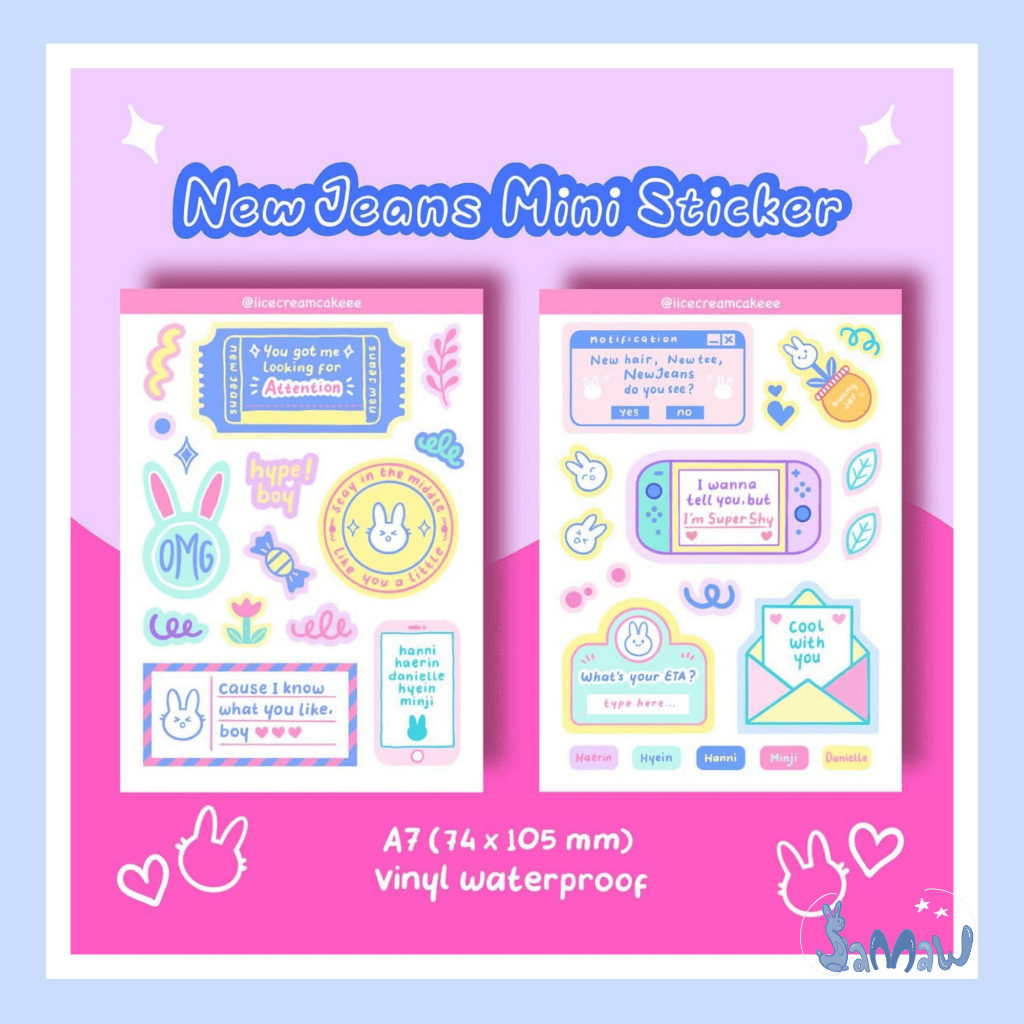 

New Jeans Mini Sticker Sheet | Stiker A7 | Stiker Minji Hanni Haerin Danielle Hyein