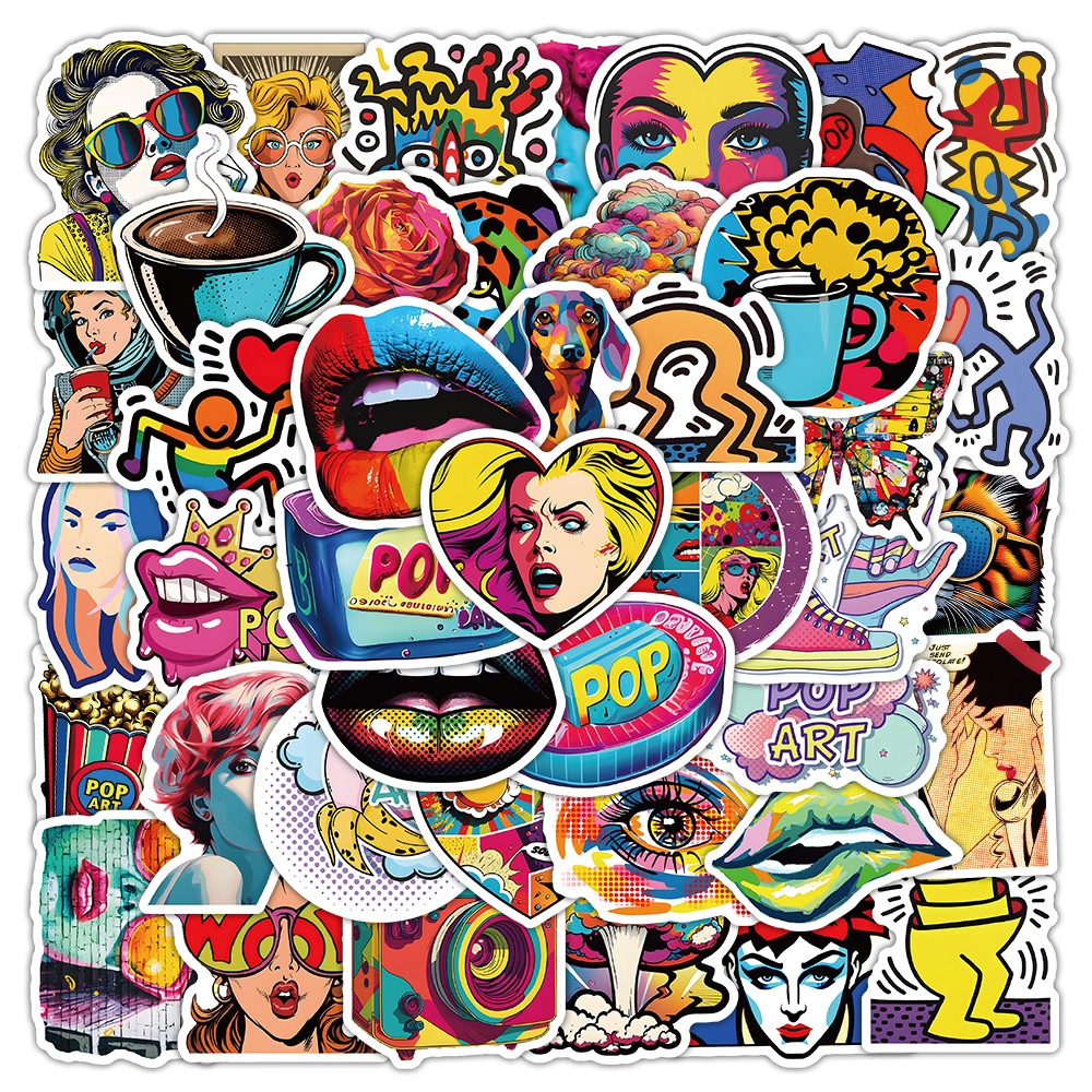 

Stiker Pop Art 54 pcs Warna Warni Seni Lukisan Anti Air Loverstuff