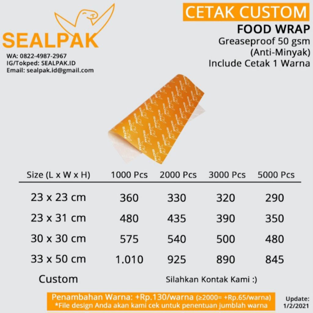 

Cetak Foodwrap Bungkusan Makanan Alas Roti Burger - Uk 25x25cm (Sahl Ariq)