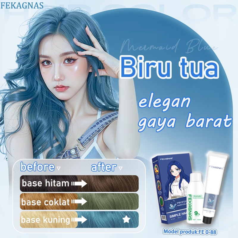 【Warna rambut trend 2025】FEKAGNAS Cat rambut biru muda 200ML,putih dan fashion (cat rambut,cat warna