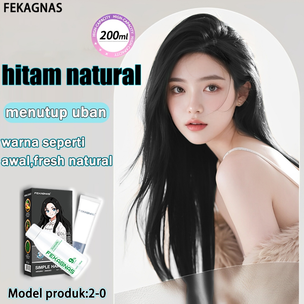 【Cocok semua rambut】FAKEGNAS Cat rambut hitam natural 200ML,mudah mewarnai rambut alami(cat rambut,p