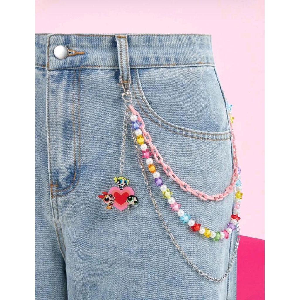 THE POWERPUFF GIRLS X SHEIN Acrylic Fashion Blossom, Bubbles, Buttercup Pattern Zipper Pulls
