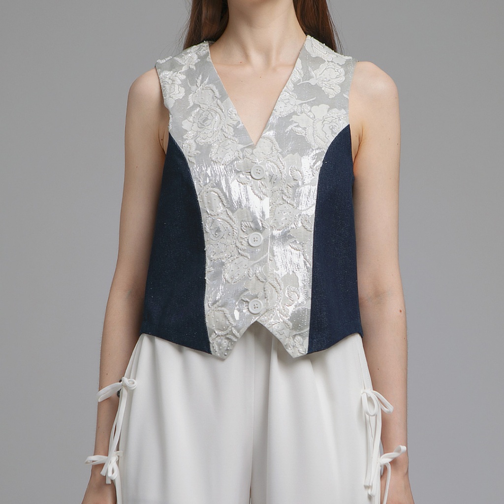 Denim Vest with Jacquard Beads