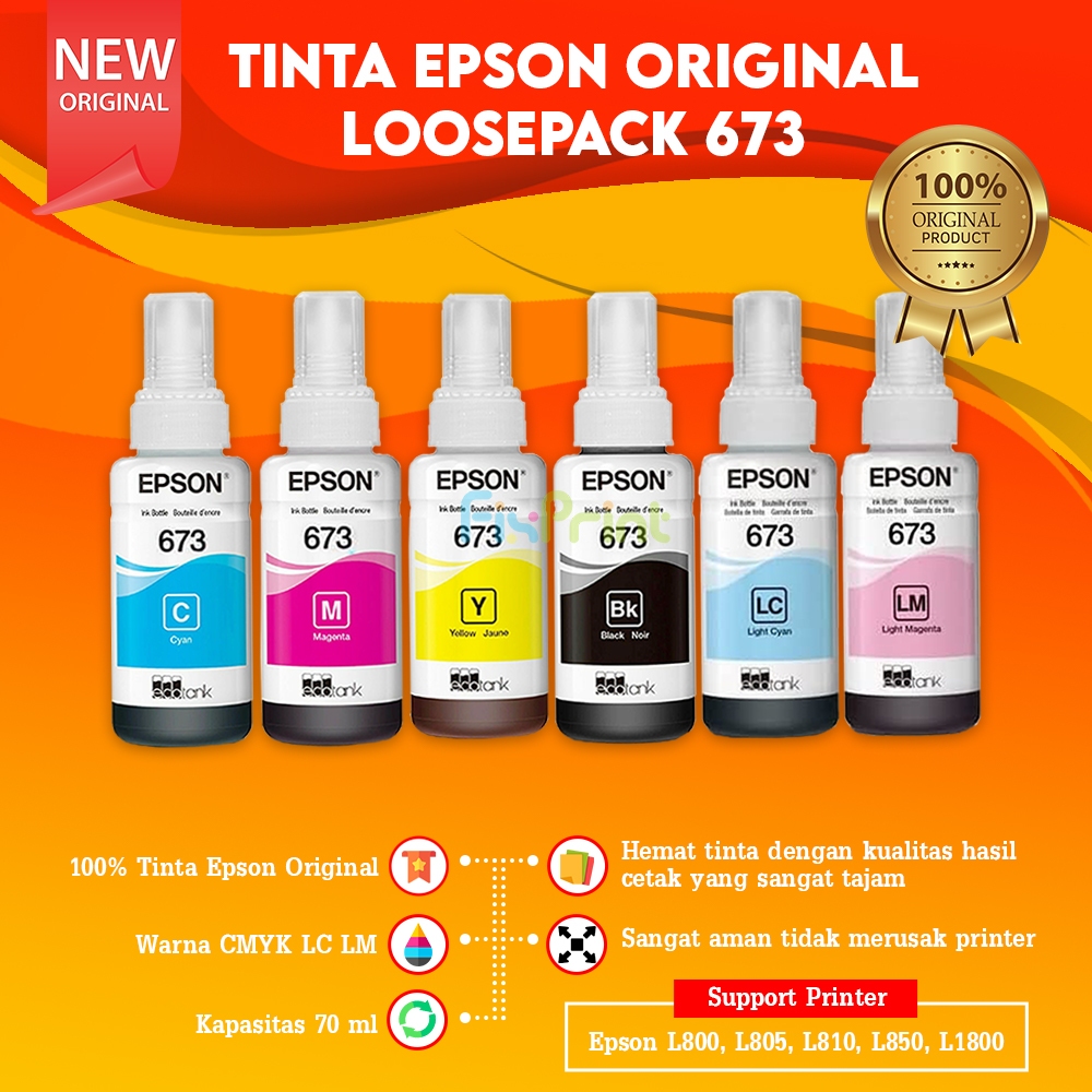 Tinta Epson Original No Box C13T673199 Tinta 673 Black Refill Printer L800 L805 L850 L1800 Original 