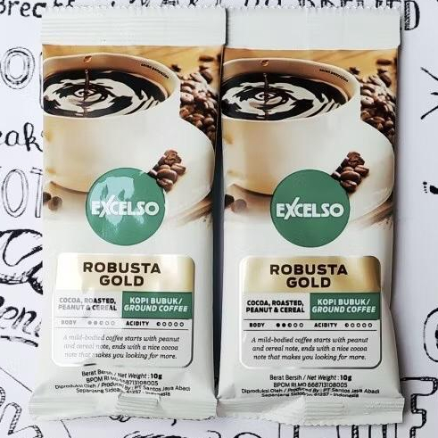 

Kopi Bubuk 1 Box Isi 10 Sachet Excelso Robusta Gold Kopi Instan Coffee Hitam Wangi Cokelat