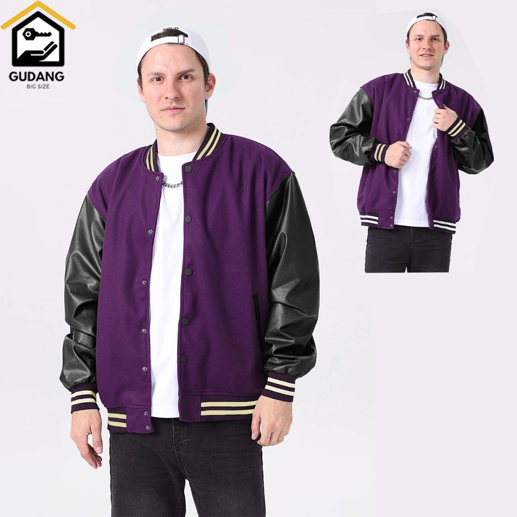 Jaket Baseball Varsity Pria Wanita Oversize Kombinasi Kulit Oscar Varsity Baseball Jackets Lengan Ko