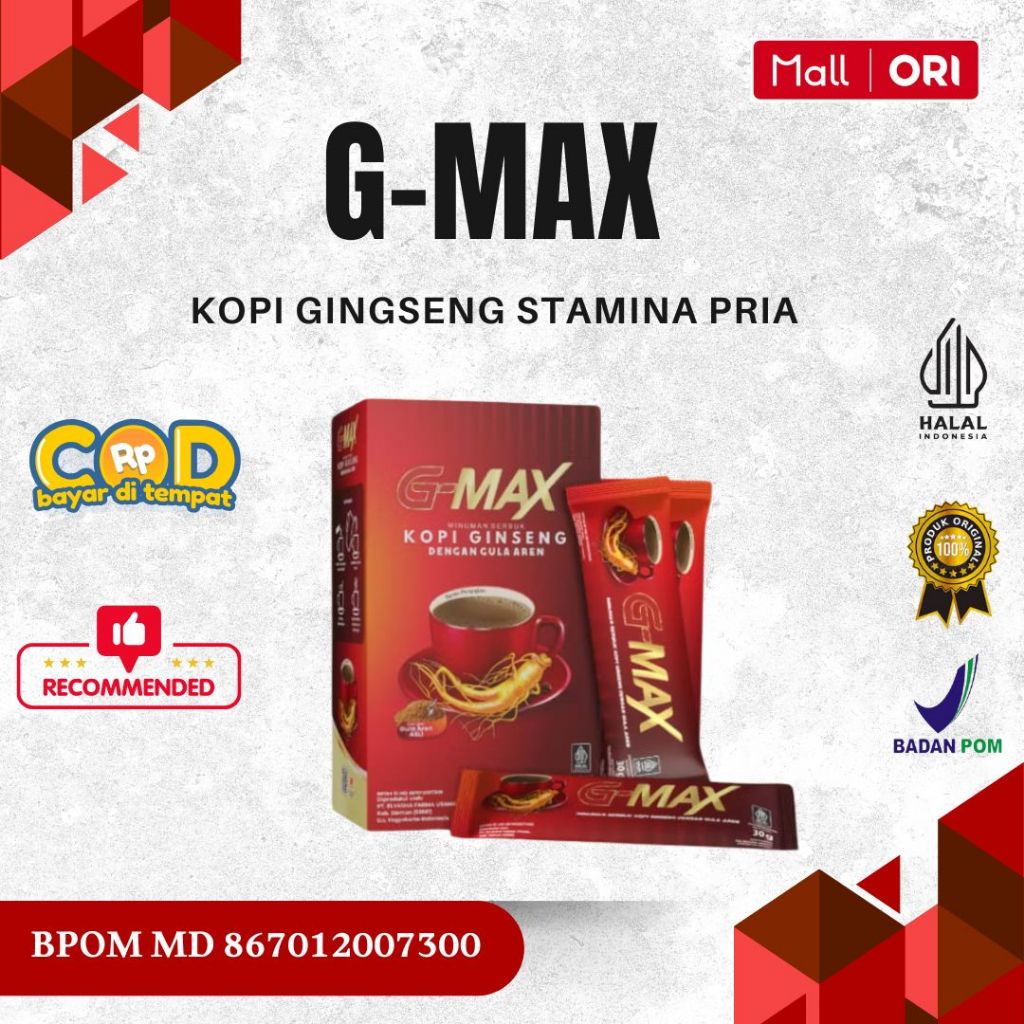 

KOPI G-MAX Minuman Kopi kuat tahan lama Gingseng 1 Box isi 10 sachet Original aman sudah BPOM