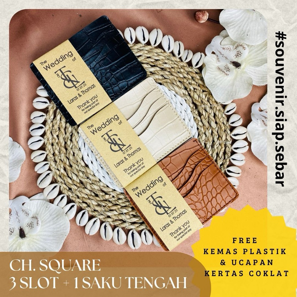 Souvenir Pernikahan MURAH AESTHETIC SOUVENIR CARD HOLDER SQUARE Kulit BUAYA Sintetis ( CROCO ) 3 slo