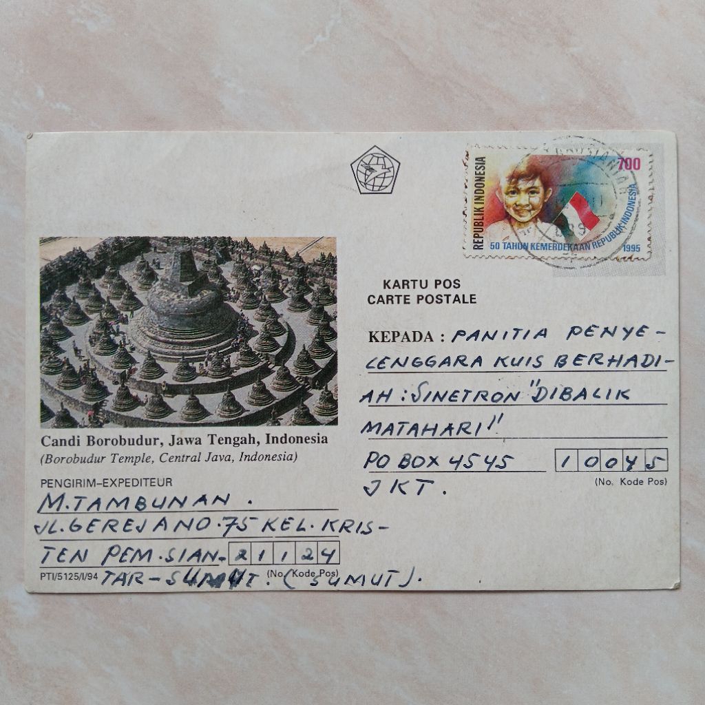 

Kartu Pos Jadul ASLI Seri Borobudur 1994 Used Kuis Tambunan Cap Pos Pematang Siantar - YN2465