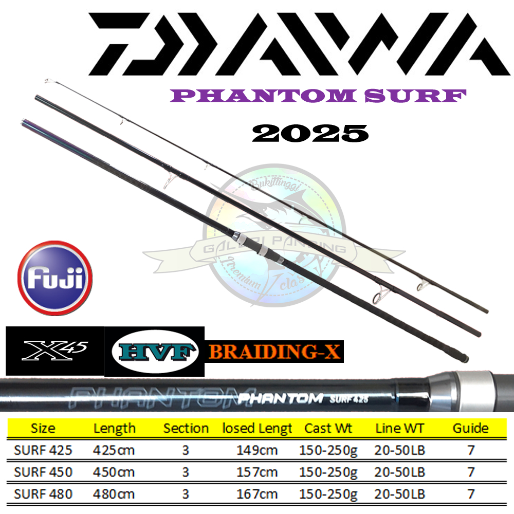 Joran Pancing Pasiran Daiwa Phantom Surf 425 450 480 Fuji Sambung 3
