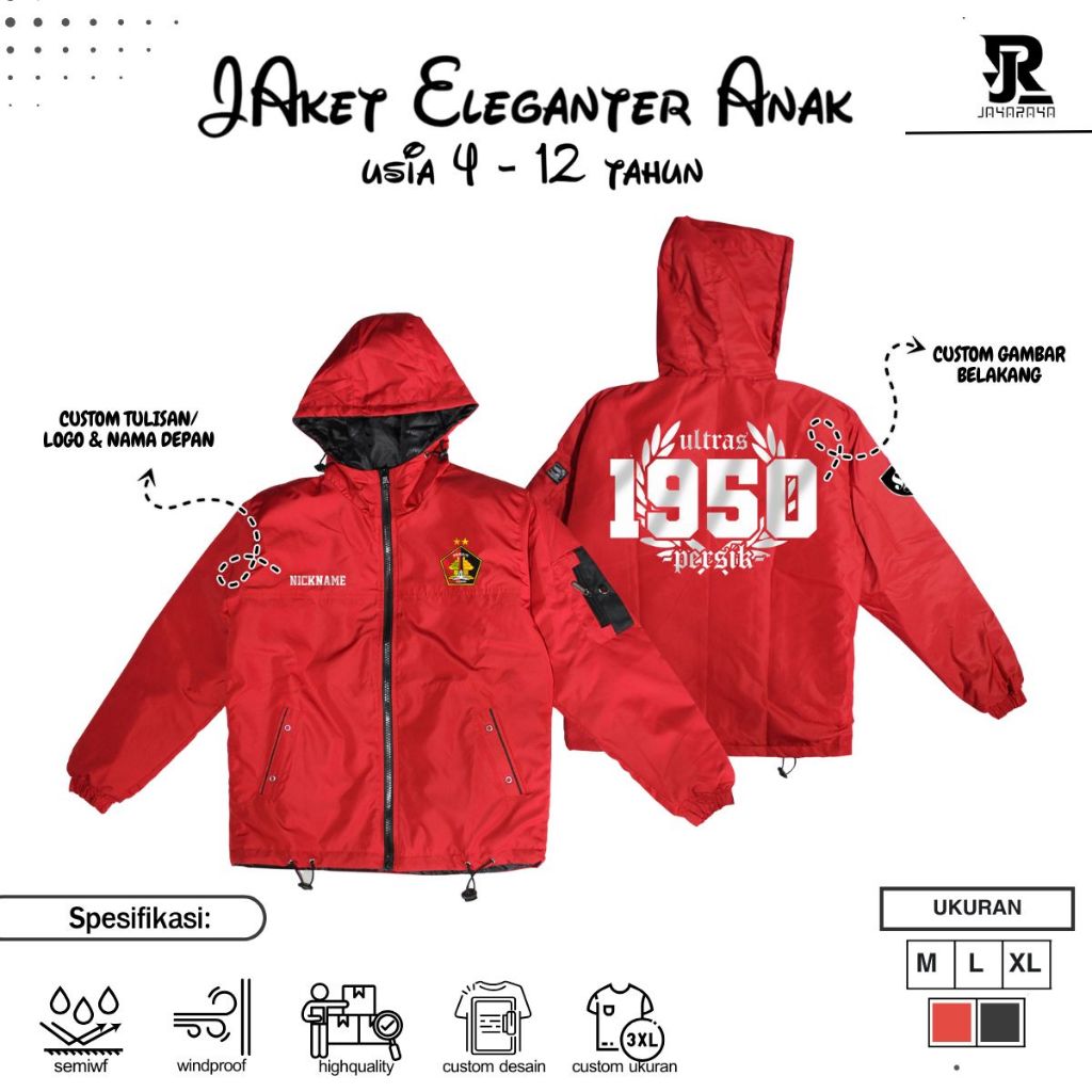 Jaket Persik Kediri 1950 Merah Jaket Parasut Anak Laki Laki Logo Bola Persik