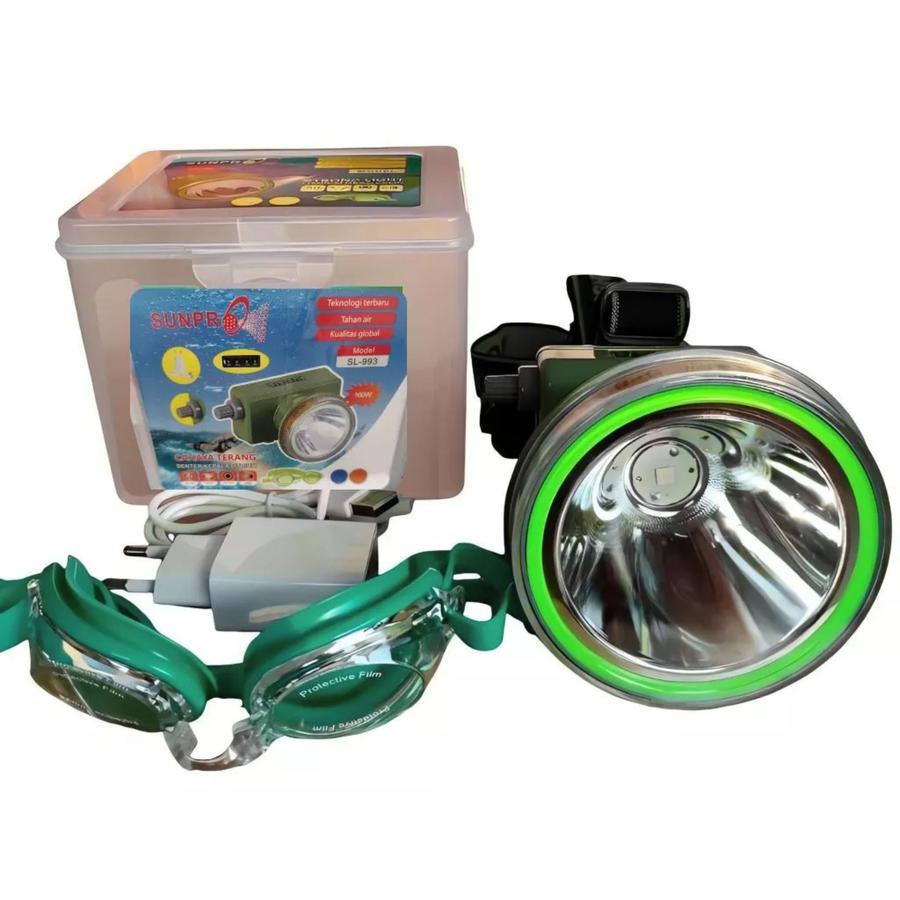 Senter Kepala Premium 160W Sunpro SL-993 Cahaya Putih Tahan 50Jam Nonstop HeadLamp Senter Kepala LED