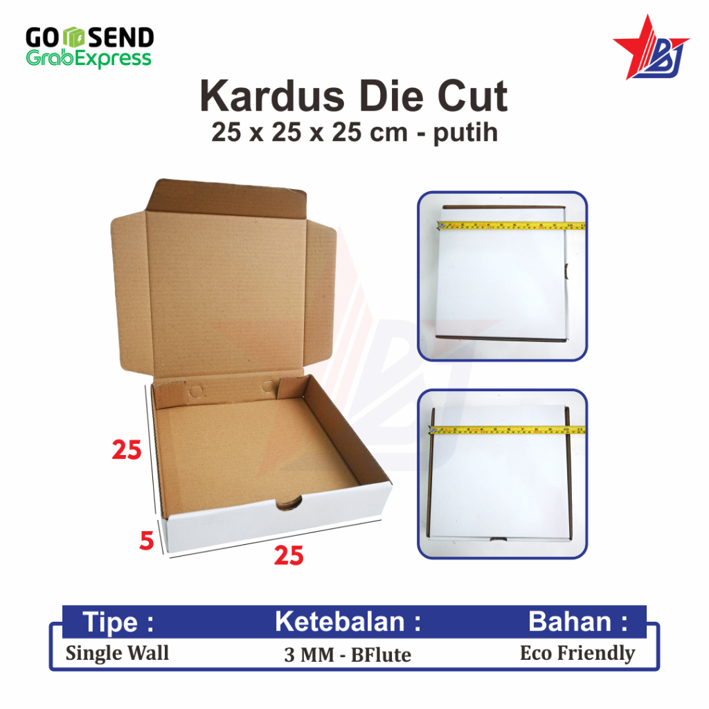 

Kardus Dus PUTIH 25x25x5 cm Die Cut Box Pizza Kotak Packing Aksesoris Baju Makanan Hampers Hijab Kue